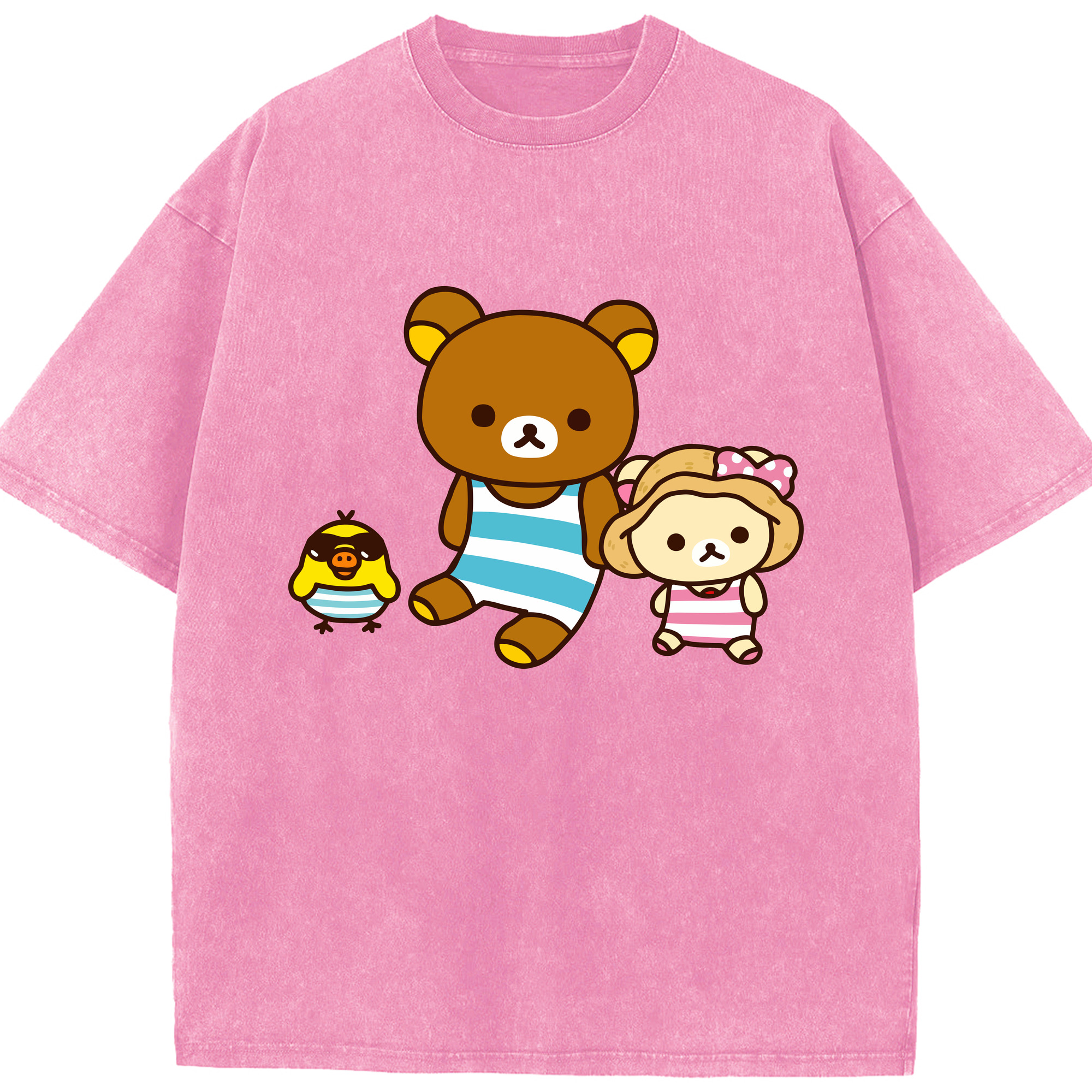 （画像用） リラックマ リラックマ キイロイトリ Rilakkuma Korilakkuma Kiiroitori 綿100% ヴィンテージ風 半袖Tシャツ（フロントプリント）